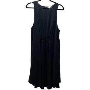 Wilfred Aritzia 100% Silk Made in Japan Black Chiffon Midi Dress Sleeveless Sz L
